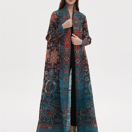 Miyake 2025 Women Long Abaya Robe Geometric Print Multicolor