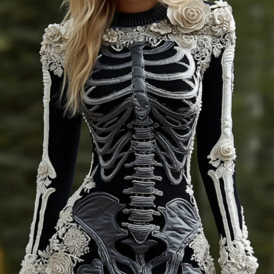 Halloween 3D Printed Long Sleeve Narrow Dress Hover Image