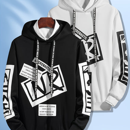 2 Pack Mens Casual Hooded Sweatshirts Alphabet Pattern