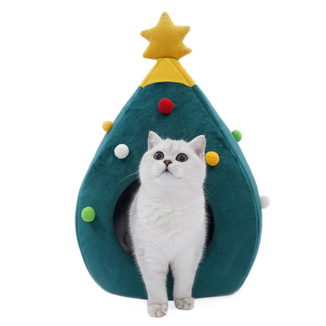 Christmas Tree Pet Bed Winter Warm Pet Nest Cat House Dog pet supplies Hover Image