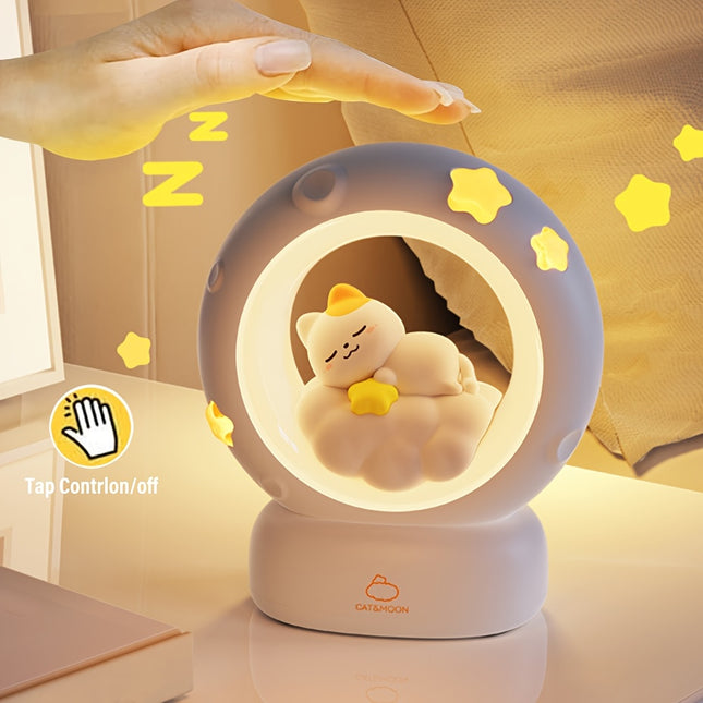Bedside Cat Night Light USB Rechargeable Dimmable Lamp