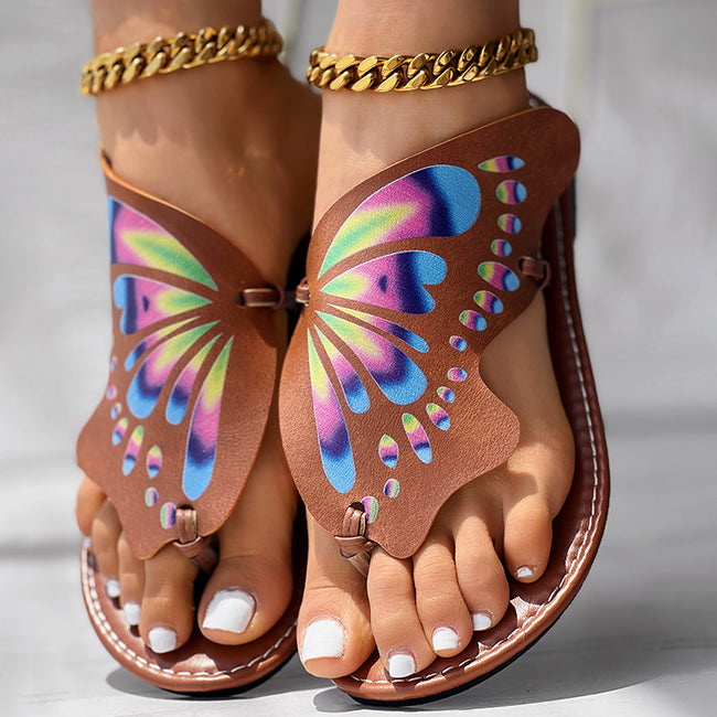 Utterfly Print Round Toe Flip Flops, Comfortable Summer Beach Shoes, Casual Women's Footwear, Perfect For Poolside And Daily Wear Main Image