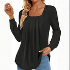 2-Pack Women's Puff Sleeve Square Neck Blouse, Fall Trendy Pleated Tunic Top, Dressy Casual Long Sleeve Work Shirt