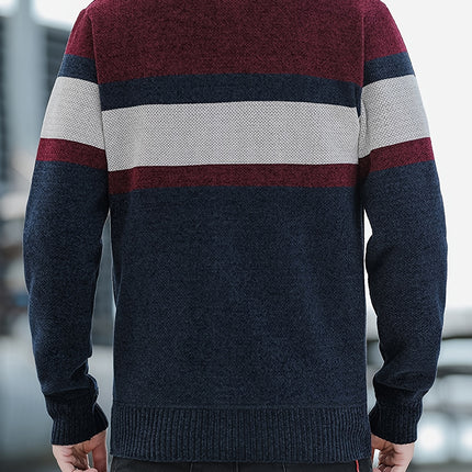 Mens Color Block Knitted Cardigan Zip Up Winter Sweater