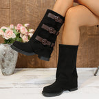 Vintage Suede Belt Buckle Pantyhose Boots