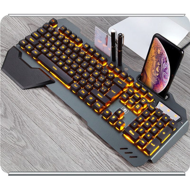 ErgonomicWired Gaming Keyboard with RGB Backlight Phone Holder Hover Image