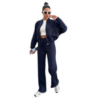 Fleece Zipper Cardigan Women's Clothes Fashion Casual Straight Pants Suit
