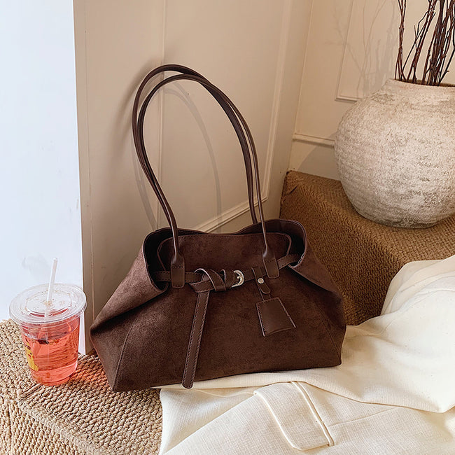 Retro High-grade Matte Large Capacity Tote Bag Suede Shoulder Commuter Bag Hover Image