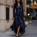 V-neck Waist Trimming Ruffles Elegant Dress