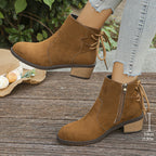Plus Size Back Bandage Retro Chunky Heel Side Zipper Martin Boots