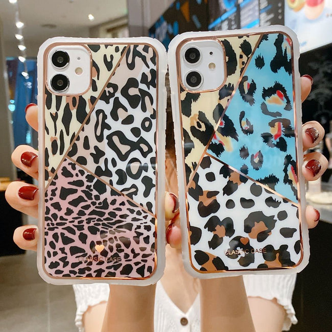 Electroplating love leopard print small waist protective cover phone case Main Image
