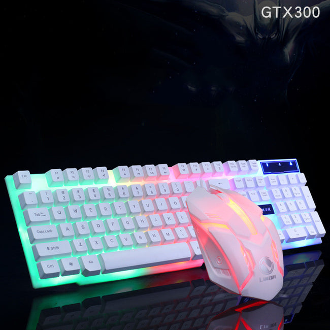 Limei GTX300 Keyboard And Mouse Set New USB Keyboard USB Mouse Internet Cafe Glowing Game Kit Colorful Backlight Hover Image