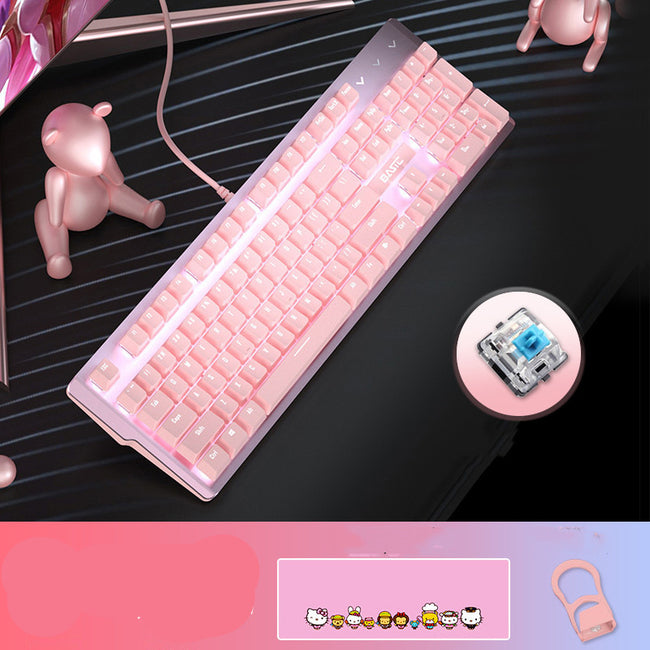 Pink Real Mechanical Keyboard And Mouse Set Girls Cute Gaming Games Dedicated Wired Green Axis Red Axis Girl Heart Luminous Wired Notebook Main Image