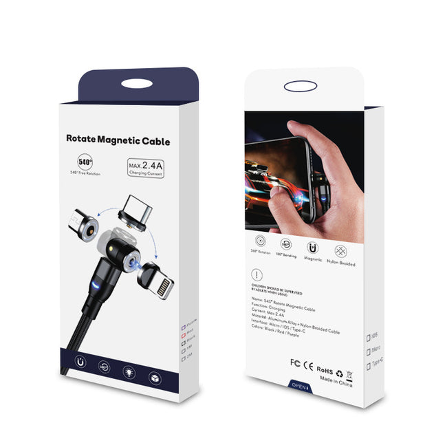 Data Cable 540 Degree Blind Suction Round Magnetic Charging Cable Three-in-one Bent Magnetic Cable Main Image