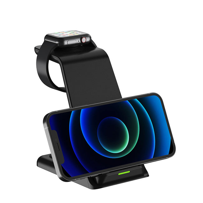 Vertical Three-in-one Wireless Charger 15W Fast Charge Dual-coil Desktop Stand Wireless Charger Main Image