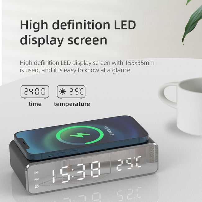 Electric Wireless Phone Charger, Clock, HD Thermometer, Mirror, Clock with Charger Hover Image