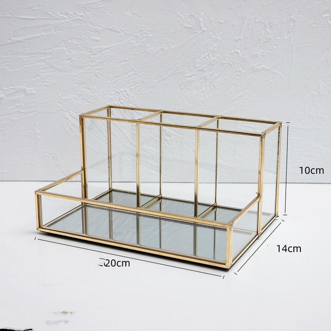 Glass Makeup Organizer Bathroom Cosmetic Organizer With Golden Main Image