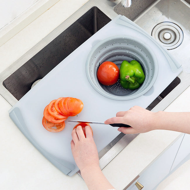 Innovative Multi-Functional 3 in 1 Chopping Board Detachable Folding Drain Basket Sink Cutting Board Hover Image