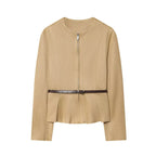 Denim Leather Short Skirt Hem Jacket