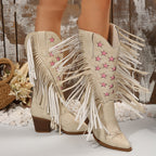 Fashion High Heel Tassel Embroidery Women's Leather Boots