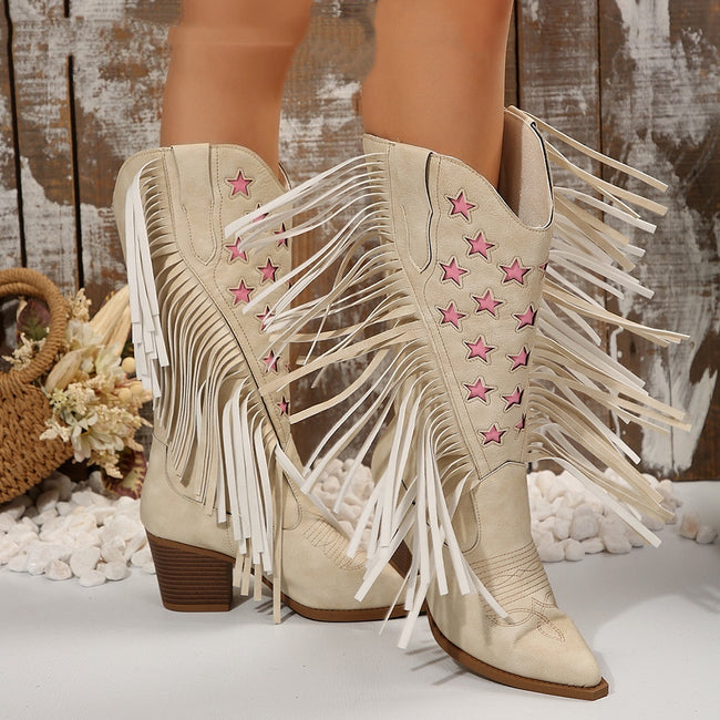 Fashion High Heel Tassel Embroidery Women's Leather Boots Main Image