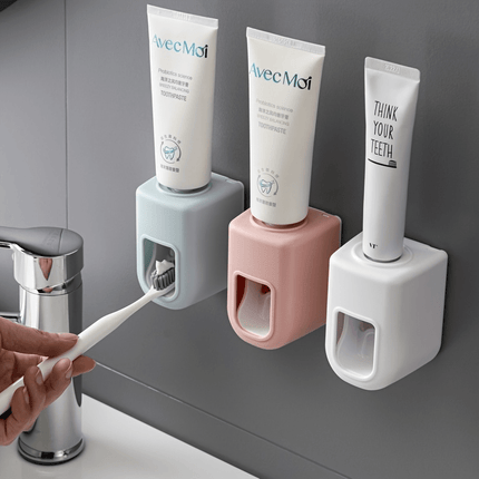 Automatic Toothpaste Dispenser Wall Mount Toothbrush Holder