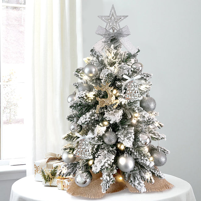 2ft Mini Christmas Tree With Light Artificial Small Tabletop Christmas Decoration With Flocked Snow, Exquisite Decor & Xmas Ornaments For Table Top For Home & Office Hover Image
