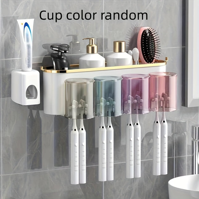 Wall Mounted Toothbrush Rack And Mug Holder With Squeezer
