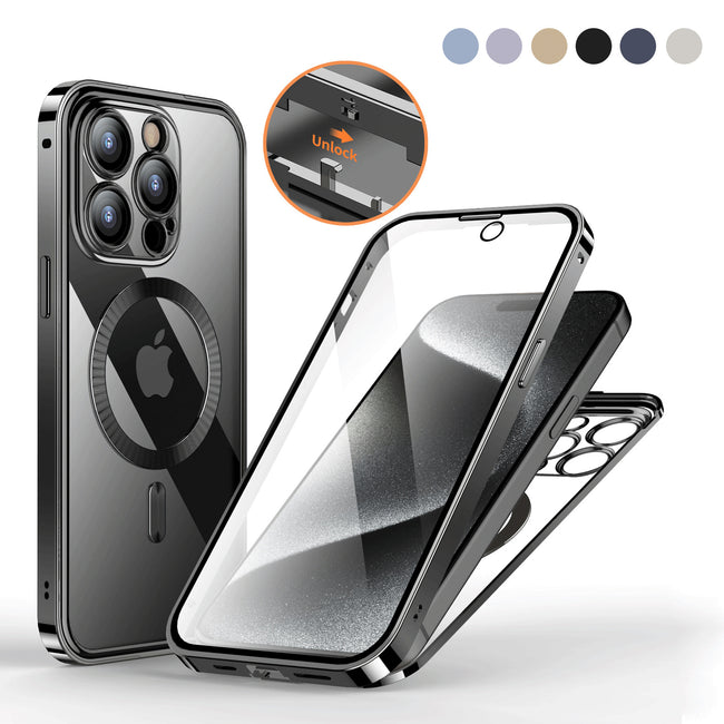 Anti-Privacy Metal Buckle Magnetic Support Wireless Charging Double-Sided Lens Full Cover Phone Case Protective Cover Hover Image