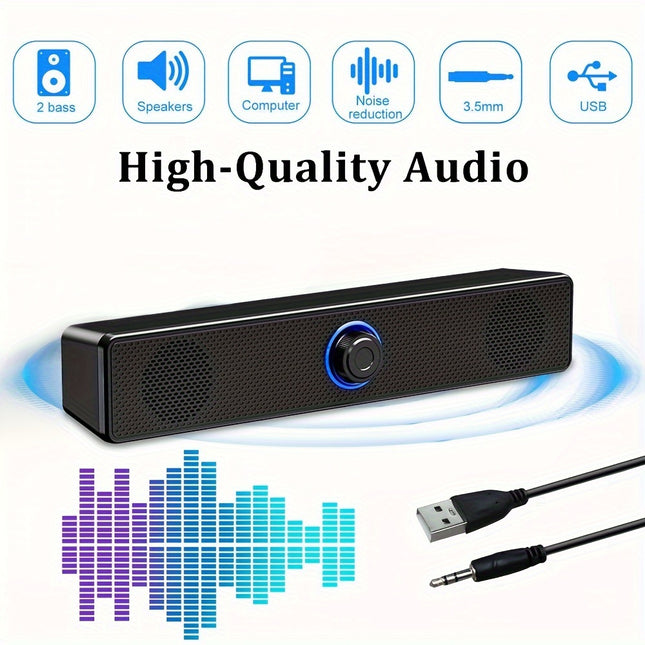 USB Powered Computer Speakers With Subwoofer Bass Boost