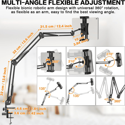 Adjustable Tablet Holder Bed Clamp Aluminum 360 Rotation