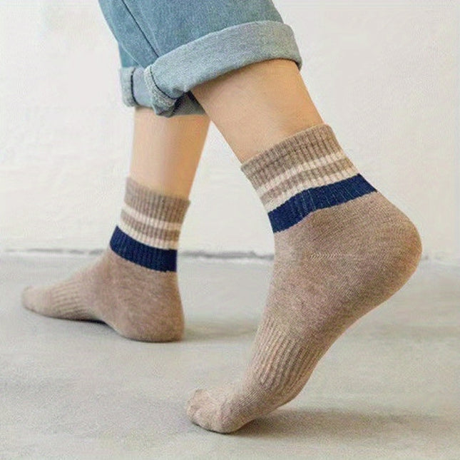 10 Pairs Men'S Thick Anti-Slip Socks - Breathable, Moisture-Wicking, Striped Design, US 6-12, 25cm/9, 84in, All-Season Comfort, Hand Wash Only, Sports Socks | Striped Socks | Moisturewicking Socks