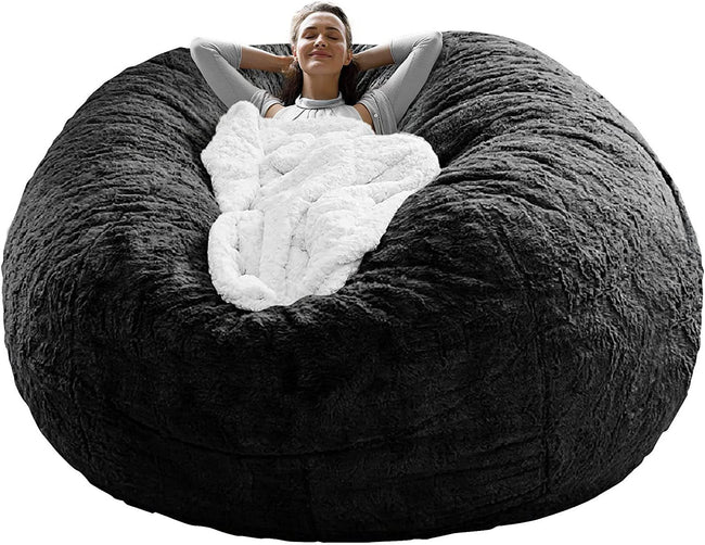 Bag Chair Coverit Was Only A Cover, Not A Full Bean Bag Chair Cushion,Big Round Soft Fluffy PV Velvet Sofa Bed Cover, Living Room Furniture,  Lazy Sofa Bed Cover,5ft Black Main Image