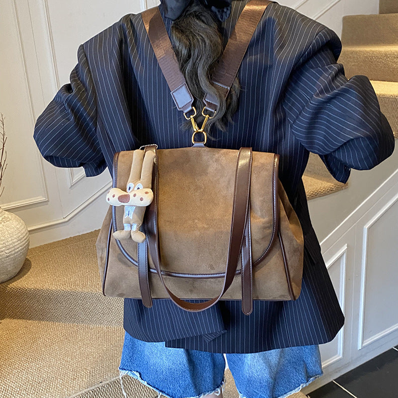 British Retro Suede Briefcase Women's Fashion Large Capacity