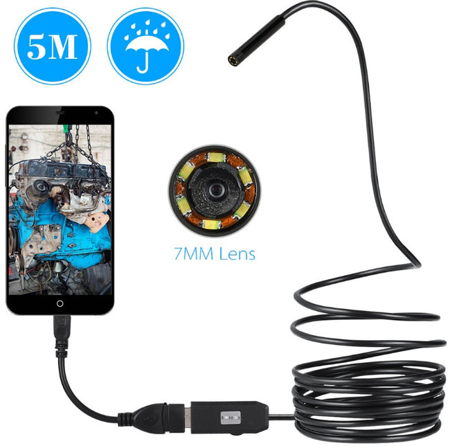 OWSOO 6 LED 7MM USB Endoscope Camera 5M Waterproof USB Wire Snake Tube Inspection Borescope For OTG Compatible Android Phones Hover Image