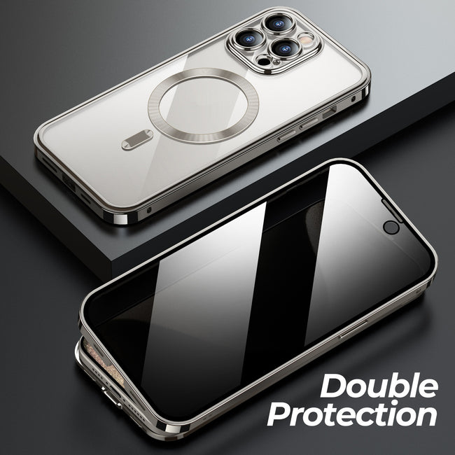 Anti-Privacy Metal Buckle Magnetic Support Wireless Charging Double-Sided Lens Full Cover Phone Case Protective Cover Main Image