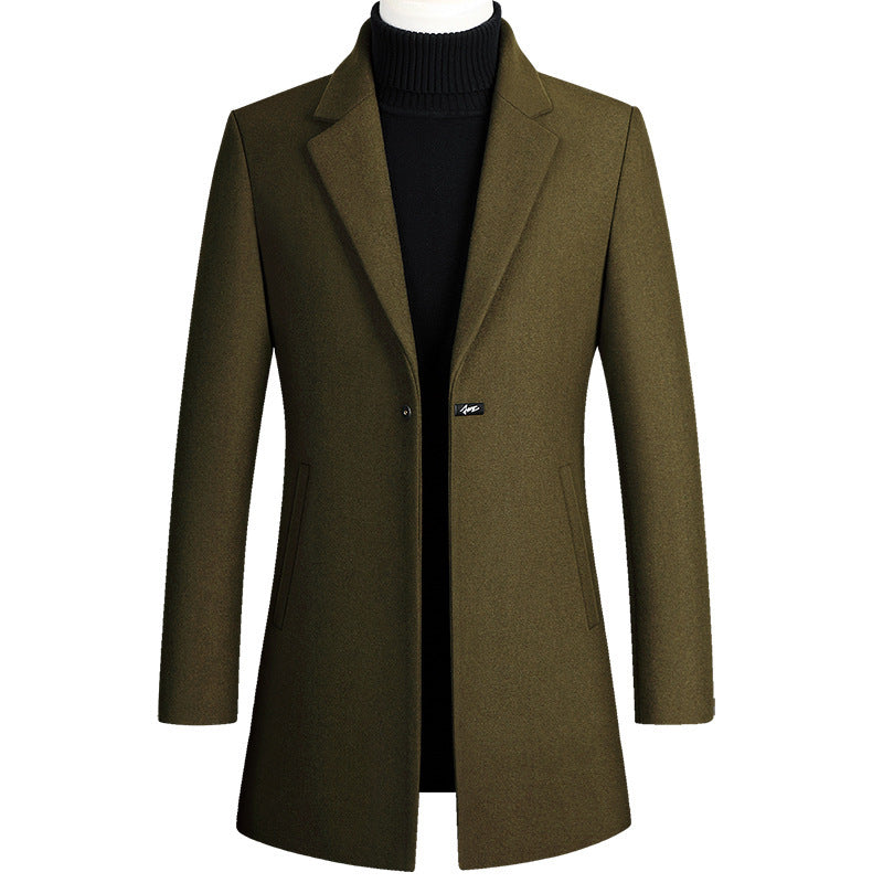 Korean Style Long Woolen Trench Coat With One Button