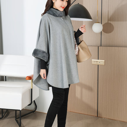 Women Fleece Collar Cloak Shawl Coat Warm Autumn Winter