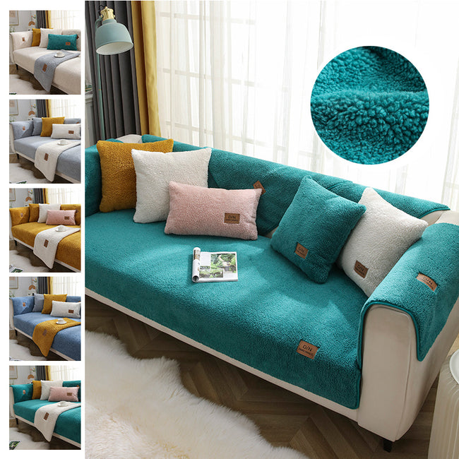 Modern Solid Color Winter Lamb Wool Sofa Towel Thicken Plush Soft And Smooth Sofa Covers For Living Room Anti-slip Couch Cover Hover Image