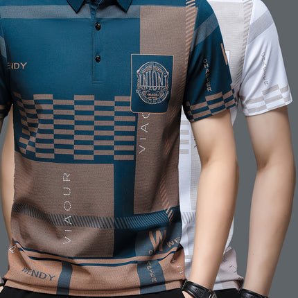 Set Of 2 Men Polo Shirts Short Sleeve Plaid Collar Summer