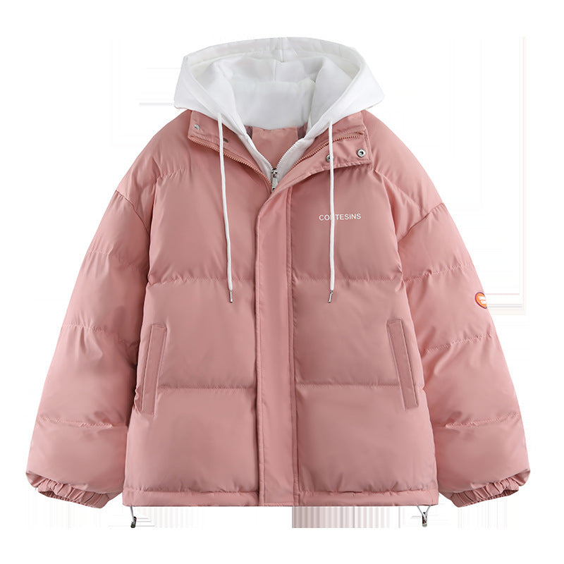 Korean Style False Two-piece Loose Hooded Coat
