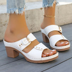 Open Toe Chunky Heel Embossed Outdoor Slippers