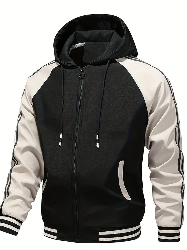 Spring Autumn Hooded Color Block Windbreaker for Students