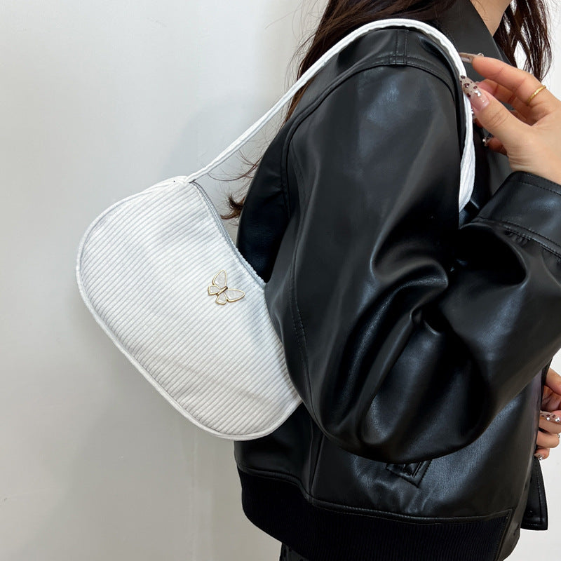 Solid Color Corduroy Butterfly Large Capacity Shoulder Bag