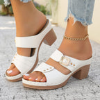 Open Toe Chunky Heel Embossed Outdoor Slippers