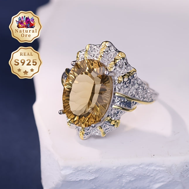 S925 Silver Citrine Ring Adjustable Open Design Jewelry