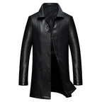 Lapel Leather Coat Men's Fleece Padded Leather Jacket