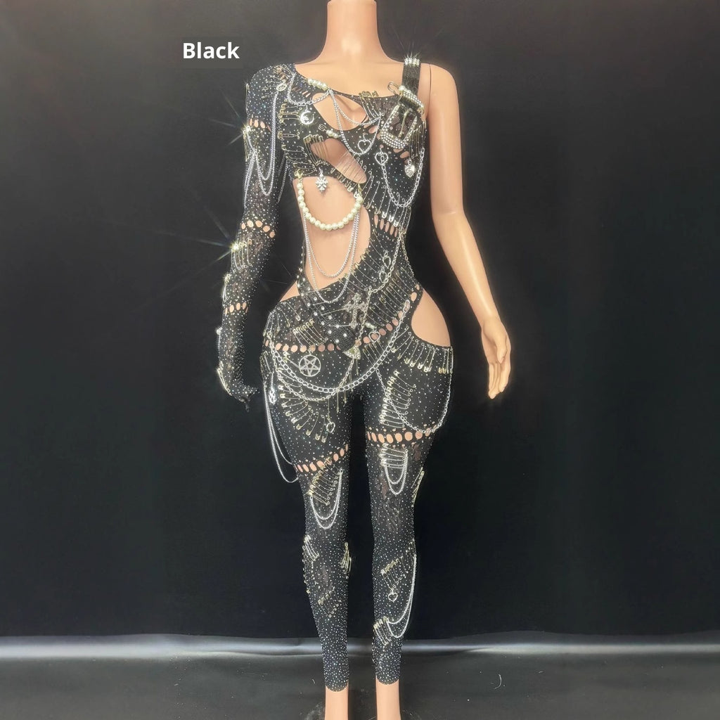 Women's Simple Sexy Cutout Pearl Chain Jumpsuit