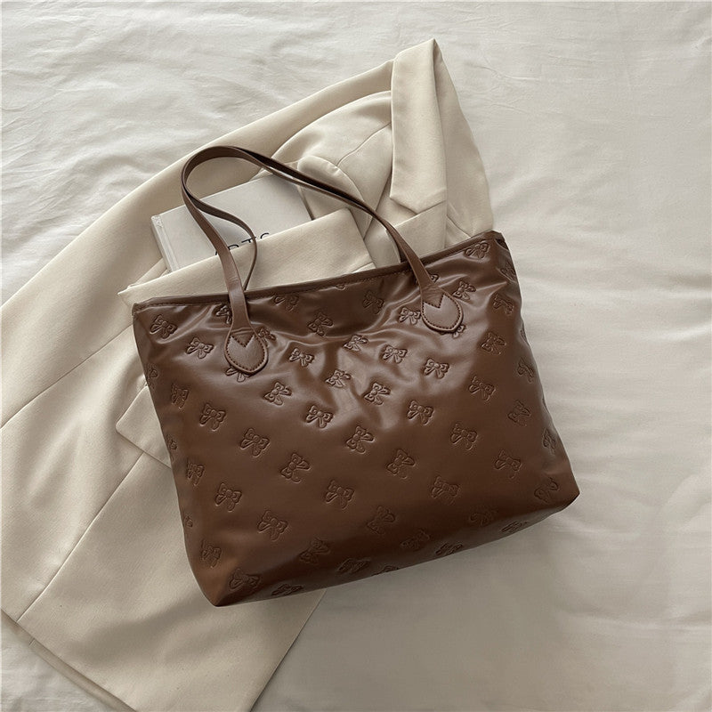 French Retro Simple Embossed Hand-carrying Big Shoulder Bag