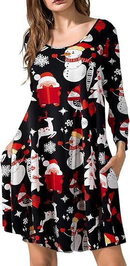 Halloween Christmas Holiday Color Casual Printed T-shirt Dress